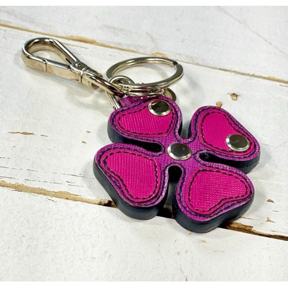Prada Saffiano Pink Four Leaf Clover Bag Charm - Picture 6 of 7